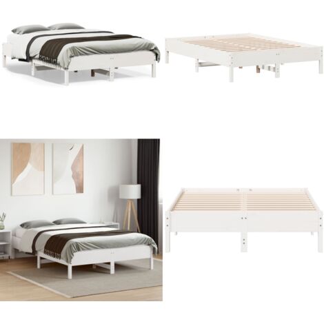 Letto senza Materasso Bianco 135x190 cm Legno Massello di Pino - Letto in legno - Letto in pino