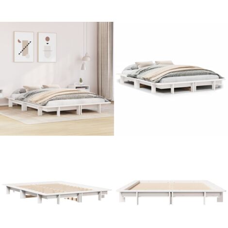 Letto senza Materasso Bianco 135x190 cm Legno Massello di Pino - Letto in legno - Letto in pino