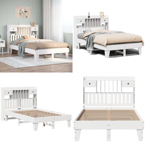 Letto senza Materasso Bianco 135x190 cm Legno Massello di Pino - Letto senza materasso - Letto con testiera autoportante