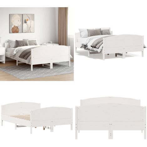 Letto senza Materasso Bianco 135x190 cm Legno Massello di Pino - Letto senza materasso - Letto in pino