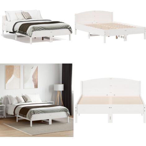 Letto senza Materasso Bianco 135x190 cm Legno Massello di Pino - Letto senza materasso - Letto in pino