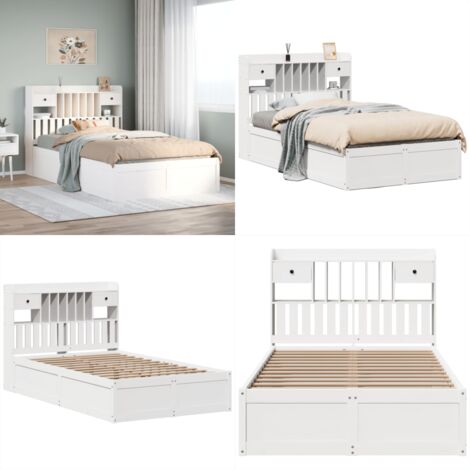 Letto senza Materasso Bianco 135x190 cm Legno Massello di Pino - Letto senza materasso - Testiera letto