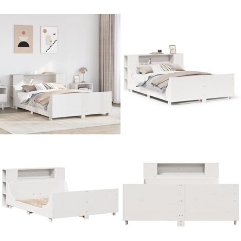 Letto senza Materasso Bianco 135x190 cm Legno Massello di Pino - Testiera letto - Letto con testiera