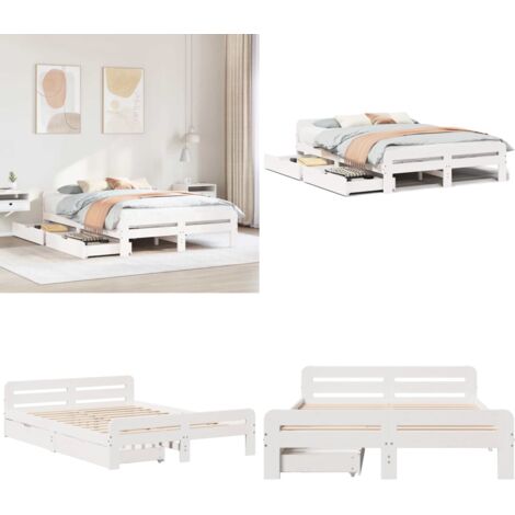 Letto senza Materasso Bianco 140x190 cm Legno Massello di Pino - Letto con doghe - Letto in legno massello