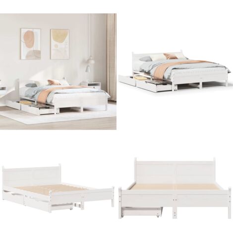Letto senza Materasso Bianco 140x190 cm Legno Massello di Pino - Letto in legno - Letto con testiera