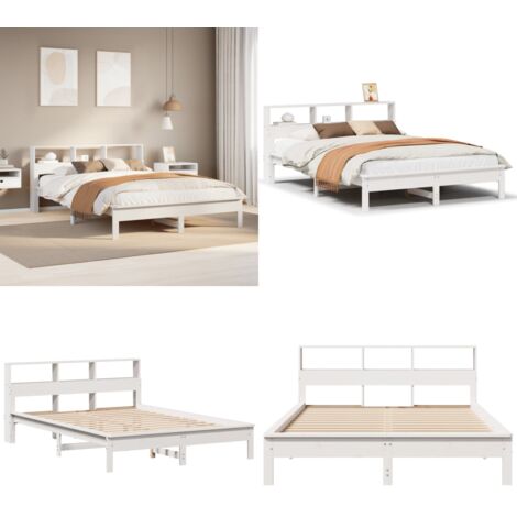 Letto senza Materasso Bianco 140x190 cm Legno Massello di Pino - Letto in legno - Letto con testiera