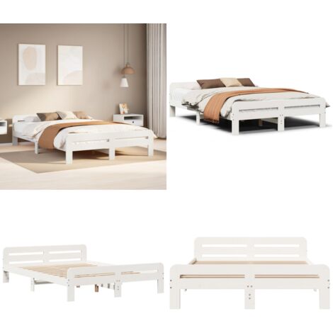 Letto senza Materasso Bianco 140x190 cm Legno Massello di Pino - Letto in legno - Letto in pino