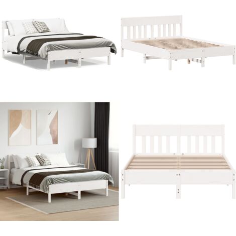 Letto senza Materasso Bianco 140x190 cm Legno Massello di Pino - Letto in legno - Letto in pino