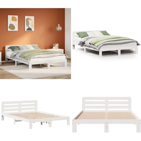 Letto senza Materasso Bianco 140x190 cm Legno Massello di Pino - Letto senza materasso - Letto con testiera