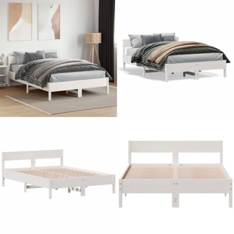 Letto senza Materasso Bianco 140x190 cm Legno Massello di Pino - Letto senza materasso - Letto in pino