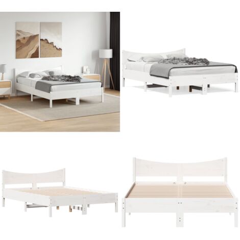 Letto senza Materasso Bianco 140x190 cm Legno Massello di Pino - Letto senza materasso - Letto in pino