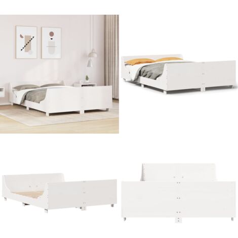 Letto senza Materasso Bianco 140x190 cm Legno Massello di Pino - Letto senza materasso - Letto in pino