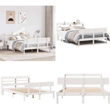 Letto senza Materasso Bianco 140x190 cm Legno Massello di Pino - Testiera autoportante - Letto in legno