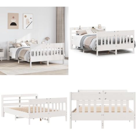 Letto senza Materasso Bianco 140x190 cm Legno Massello di Pino - Testiera per letto - Letto con testiera