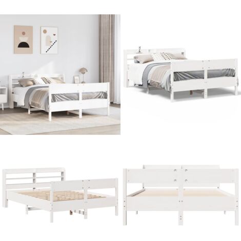 Letto senza Materasso Bianco 140x190 cm Legno Massello di Pino - Testiera per letto - Letto in legno