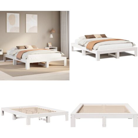 Letto senza Materasso Bianco 140x200 cm Legno Massello di Pino - Letto in legno - Letto con doghe