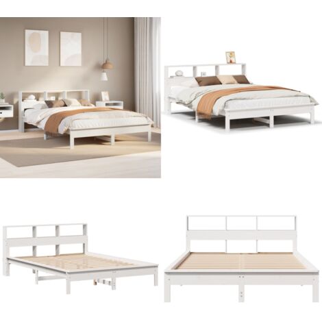 Letto senza Materasso Bianco 140x200 cm Legno Massello di Pino - Letto in legno - Letto con testiera