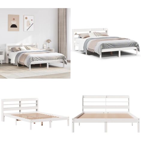 Letto senza Materasso Bianco 140x200 cm Legno Massello di Pino - Letto in legno - Letto con testiera autoportante