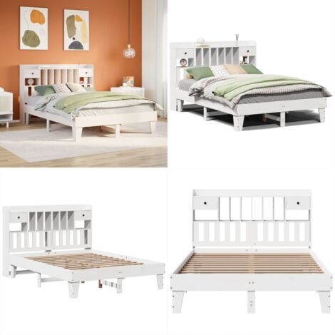 Letto senza Materasso Bianco 150x200 cm Legno Massello di Pino - Letto senza materasso - Letto con testiera autoportante
