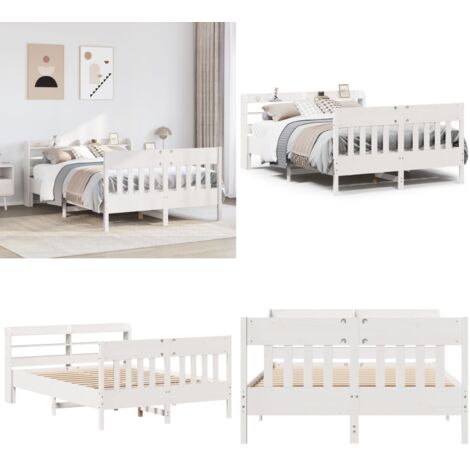 Letto senza Materasso Bianco 150x200 cm Legno Massello di Pino - Testiera letto - Letto con testiera