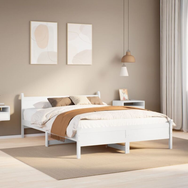 Letto senza Materasso Bianco 160x200 cm Legno Massello di Pino