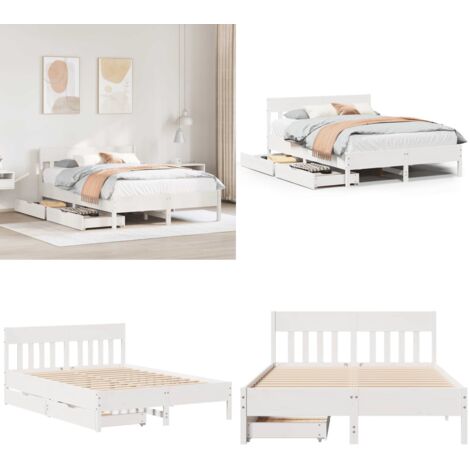 Letto senza Materasso Bianco 160x200 cm Legno Massello di Pino - Letto con cassetti - Letto in legno massello