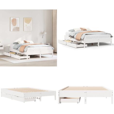 Letto senza Materasso Bianco 160x200 cm Legno Massello di Pino - Letto con cassetto - Letto con ruote