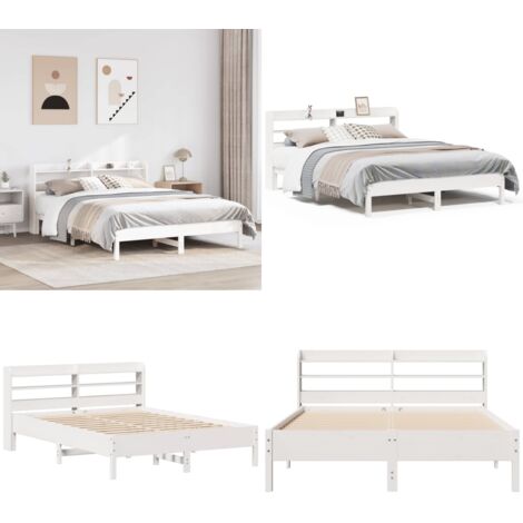 Letto senza Materasso Bianco 160x200 cm Legno Massello di Pino - Letto con testiera - Letto in legno