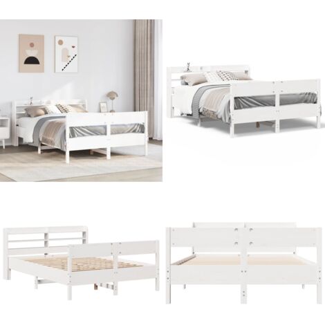 Letto senza Materasso Bianco 160x200 cm Legno Massello di Pino - Letto con testiera - Letto in legno