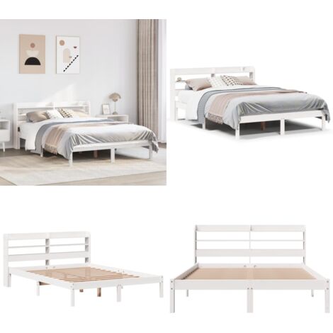 Letto senza Materasso Bianco 160x200 cm Legno Massello di Pino - Letto in legno - Letto con testiera autoportante
