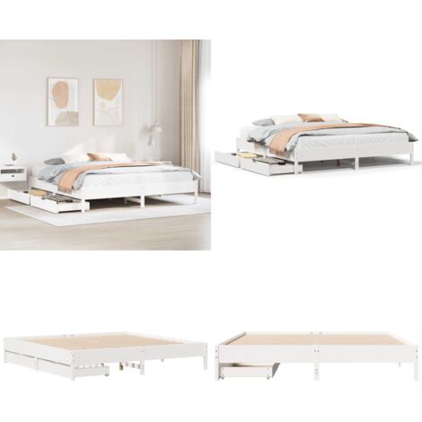 Letto senza Materasso Bianco 180x200 cm Legno Massello di Pino - Letto con cassetto - Letto in legno