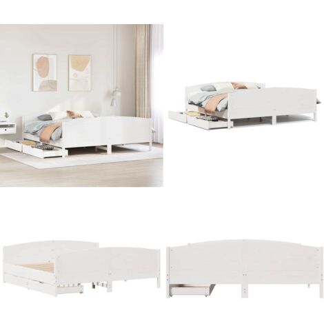 Letto senza Materasso Bianco 180x200 cm Legno Massello di Pino - Letto con cassetto - Letto in legno massello