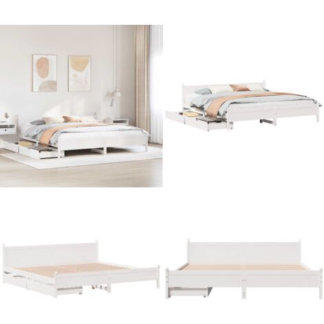 Letto senza Materasso Bianco 180x200 cm Legno Massello di Pino - Letto in legno - Letto con testiera