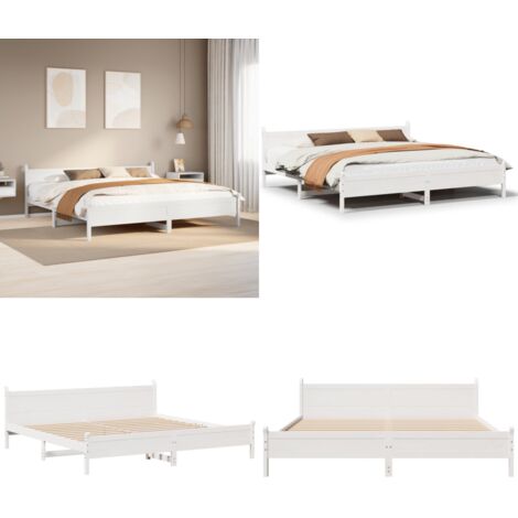Letto senza Materasso Bianco 180x200 cm Legno Massello di Pino - Letto senza materasso - Letto con testiera