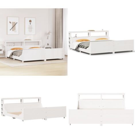 Letto senza Materasso Bianco 180x200 cm Legno Massello di Pino - Testiera autoportante - Letto con ripiani