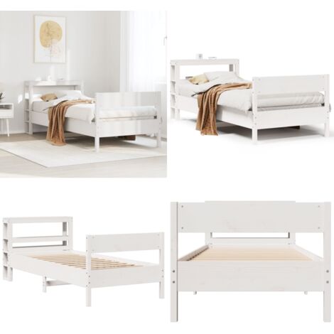 Letto senza Materasso Bianco 75x190 in Legno Massello di Pino - Letto in legno - Testiera per letto