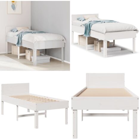 Letto senza Materasso Bianco 75x190 in Legno Massello di Pino - Letto senza materasso - Letto a pannelli
