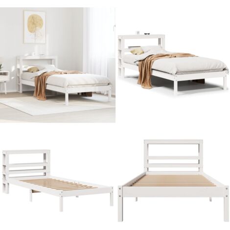 Letto senza Materasso Bianco 75x190 in Legno Massello di Pino - Testiera letto - Letto in legno