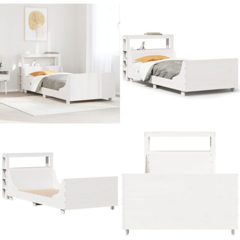 Letto senza Materasso Bianco 75x190 in Legno Massello di Pino - Testiera letto - Letto in legno