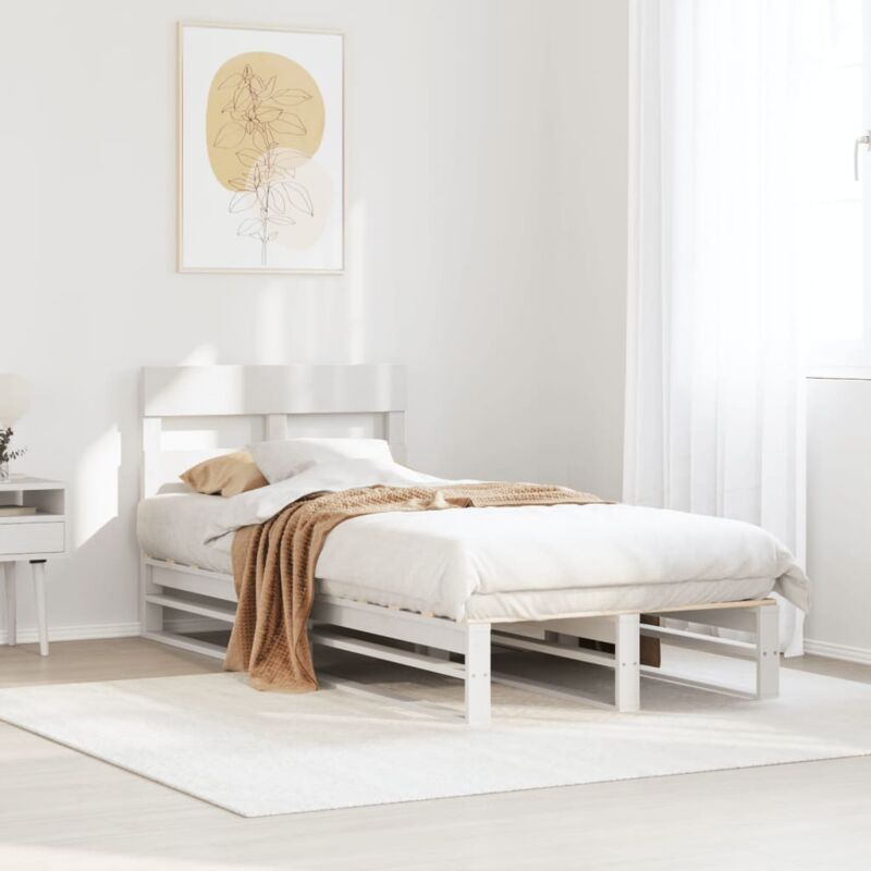 Letto senza Materasso Bianco 90x190 cm in Legno Massello Pino