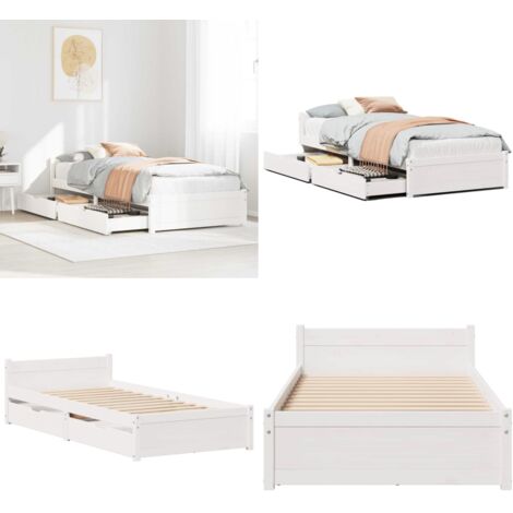 Letto senza Materasso Bianco 90x190 cm in Legno Massello Pino - Letto in legno massello - Letto con testiera