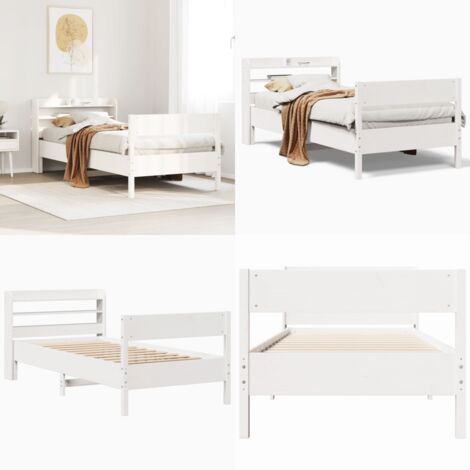 Letto senza Materasso Bianco 90x190 cm in Legno Massello Pino - Letto in legno - Testiera per letto