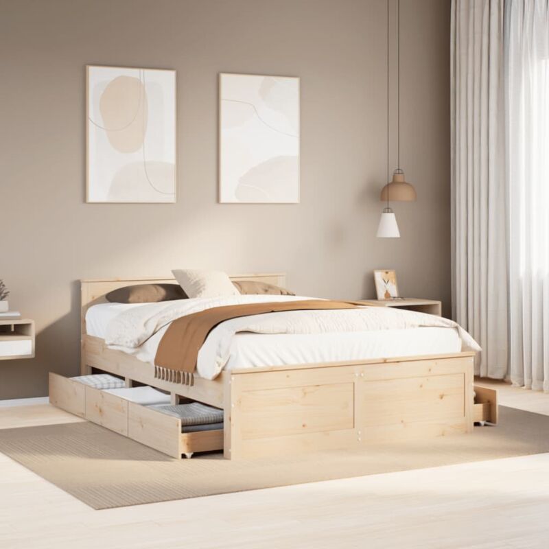 Letto senza Materasso con Testiera 160x200 cm in Legno di Pino