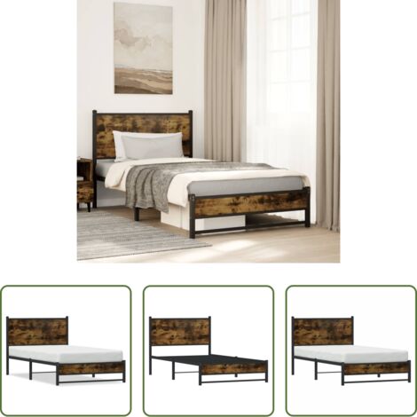 Letto senza materasso -  Giroletto senza Materaso in Metallo Rovere Fumo 100x190 cm