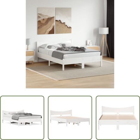 Letto senza materasso -  Letto senza Materasso Bianco 140x190 cm Legno Massello di Pino