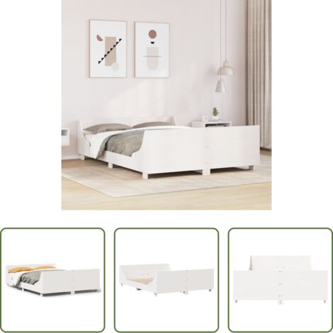 Letto senza materasso -  Letto senza Materasso Bianco 140x190 cm Legno Massello di Pino