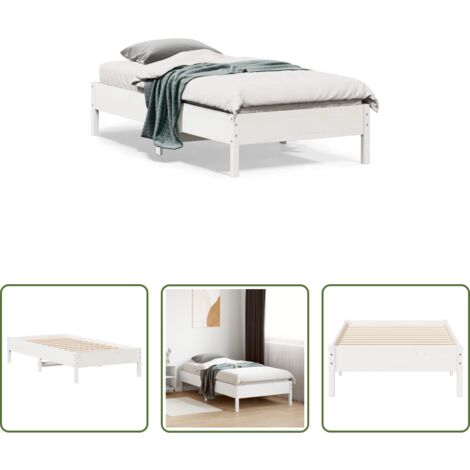 Letto senza materasso -  Letto senza Materasso Bianco 75x190 in Legno Massello di Pino