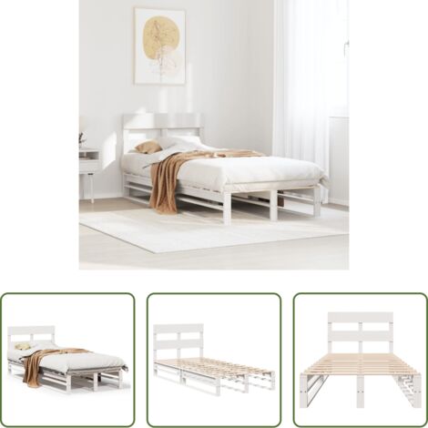 Letto senza materasso -  Letto senza Materasso Bianco 75x190 in Legno Massello di Pino