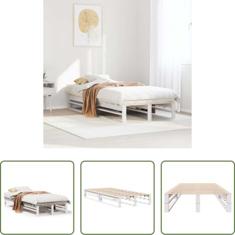 Letto senza materasso -  Letto senza Materasso Bianco 75x190 in Legno Massello di Pino