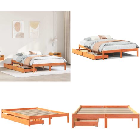 Letto senza Materasso Marrone Cera 120x190 cm in Legno di Pino - Letto con cassetti - Letto con doghe